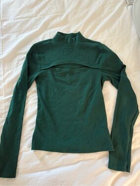 GAP Green Cutout Mock Neck Ribbed Long Sleeve Top